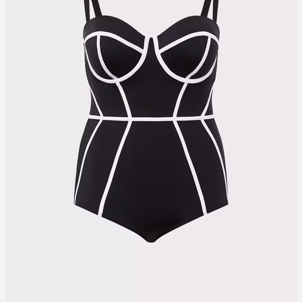 Torrid Black and White One Piece Swimwear with Retro Design - Picture 2 of 5